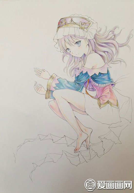 卡通人物彩铅画教程:动漫美少女彩色铅笔画绘画图文步骤(7)