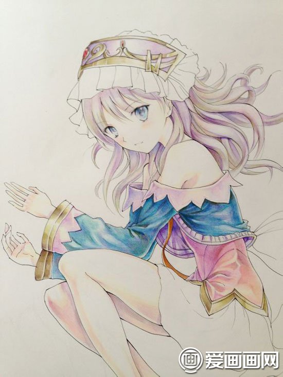 卡通人物彩铅画教程:动漫美少女彩色铅笔画绘画图文步骤(7)