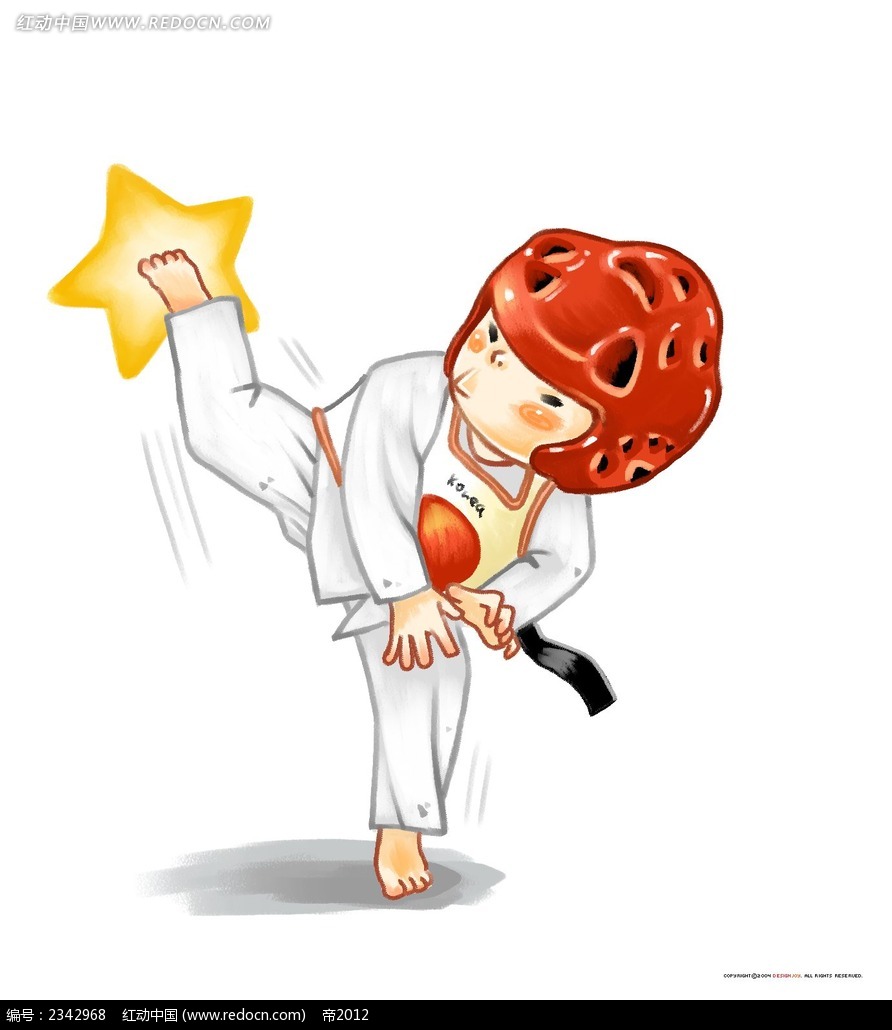 玩跆拳道的小孩子时尚插画