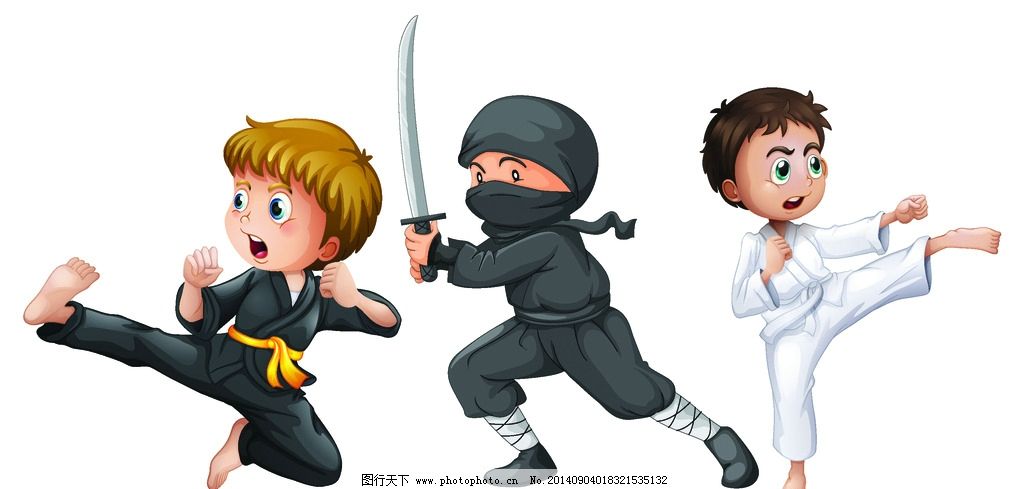 卡通儿童 忍着 跆拳道 武术 儿童 孩子 小孩 小学生 小男孩 小女孩