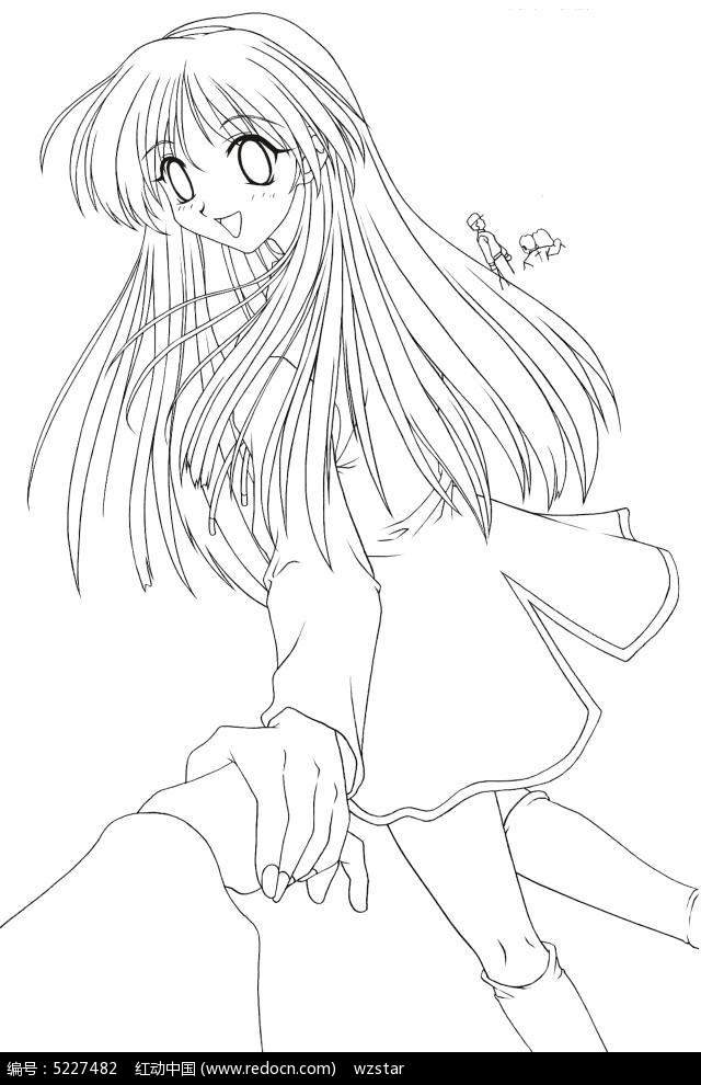 手绘 线稿 格式 jpg 女生 美女 长发 可爱 牵手  卡通人物 漫画人物