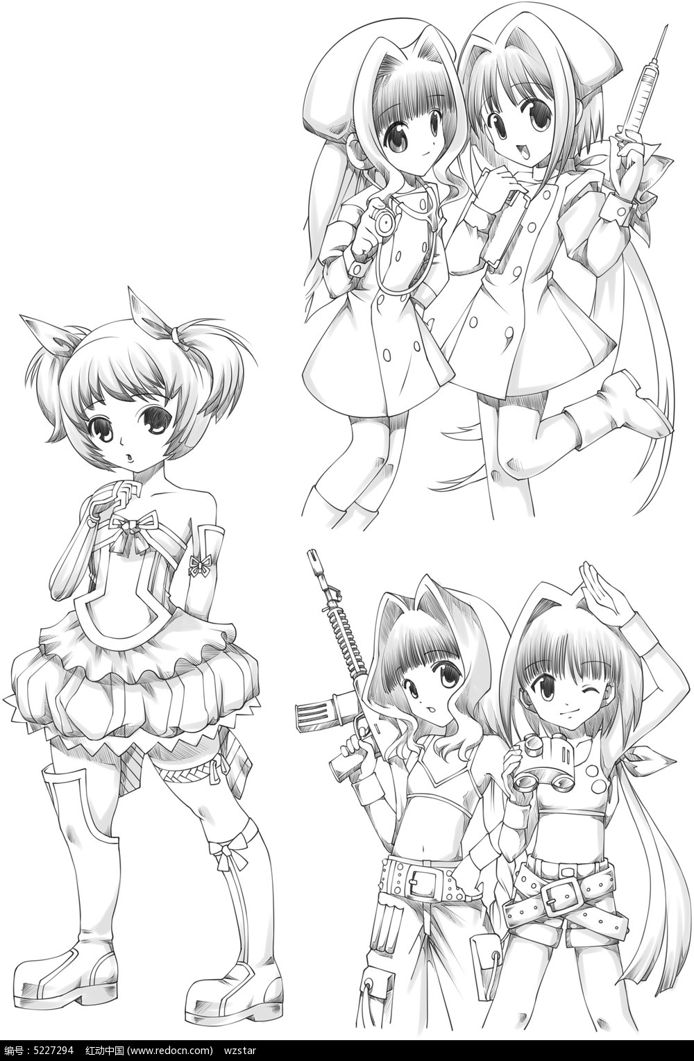 免费素材 图片素材 漫画插画 人物卡通 卡通漫画制服少女素描图