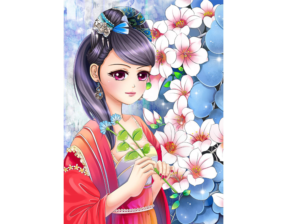 古装卡通美女图片 钻石画 家居背景 动漫 卡通 古装  设计 人物