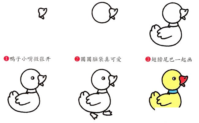可爱鸭子简笔画画法步骤图教程