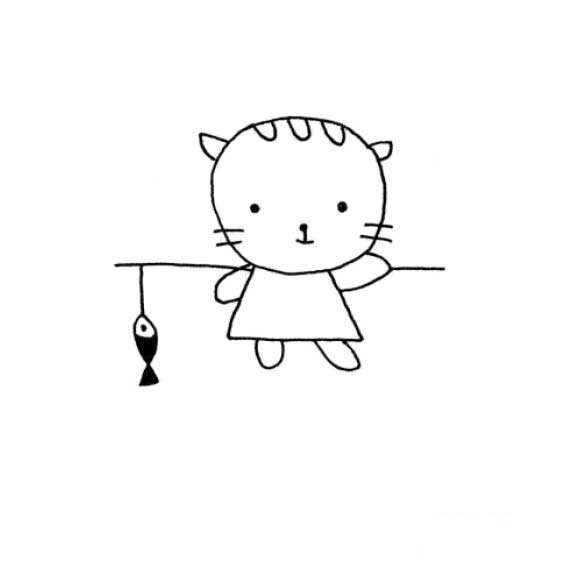 小猫钓鱼的简单画法