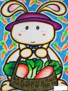 提篮子的兔子，胡萝卜与兔子儿童画