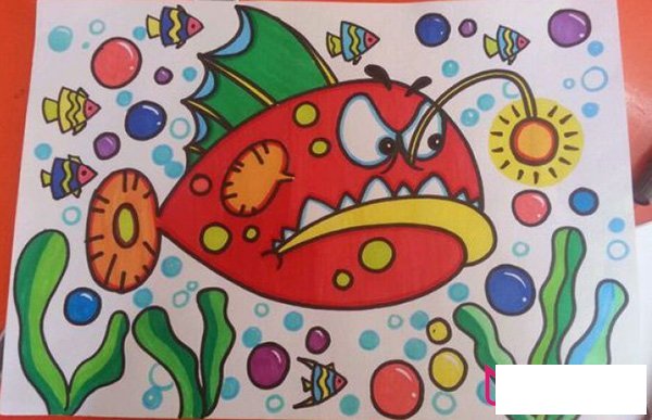 深海鱼儿童画，海底世界儿童画图片