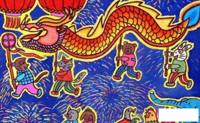 关于元宵节的画图，舞狮子图画