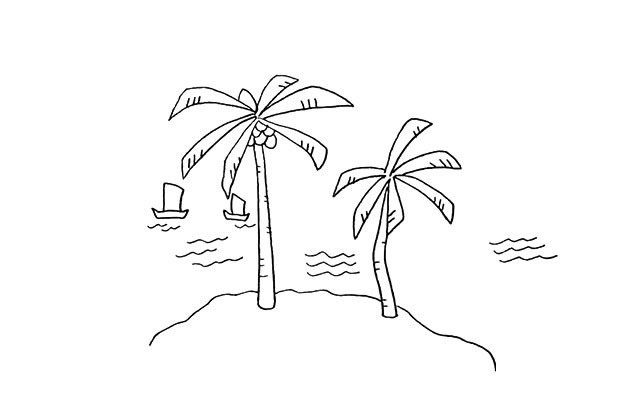 椰岛上的椰树简笔画