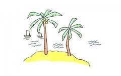 椰岛上的椰树简笔画教程