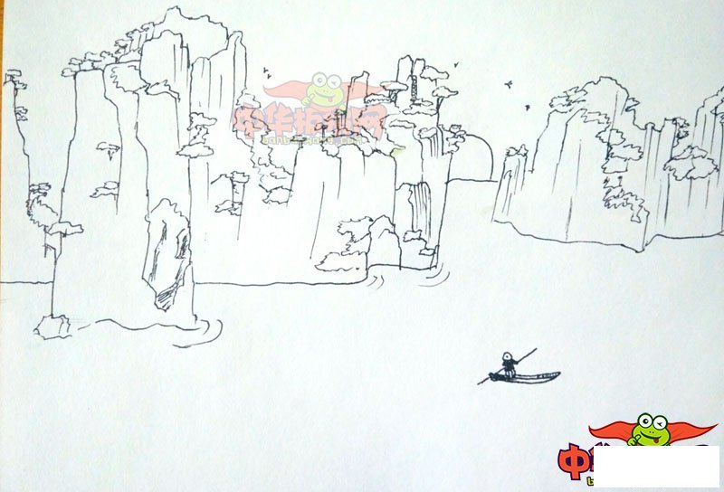 山水风景简笔画带颜色，怎么画山水简笔画