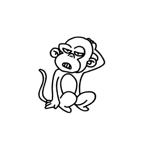 小猴子正在思考的画法