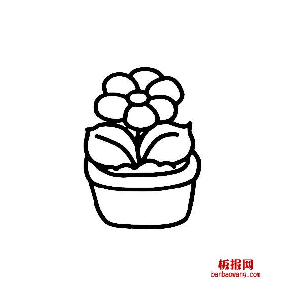 一盆六瓣的花朵花简笔画法