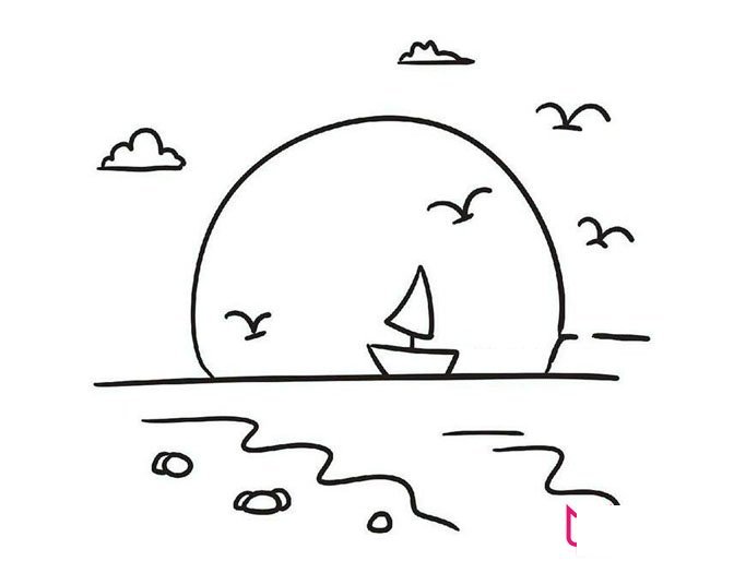 海上风景简笔画图片，好看的大海简笔画