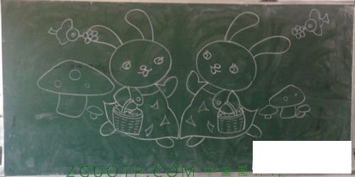 儿童简笔画：小兔采蘑菇