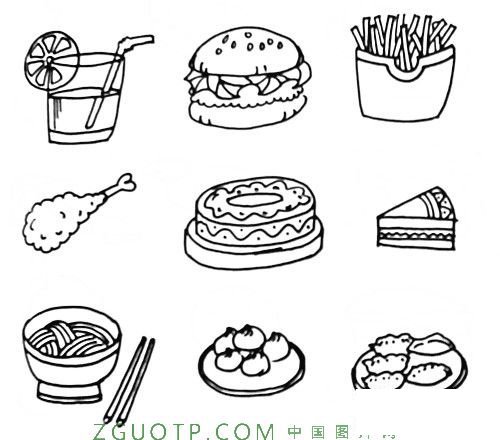 儿童简笔画：汉堡 薯条 蛋糕