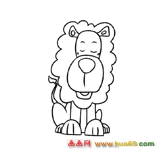 动物简笔画：闭眼睛的狮子