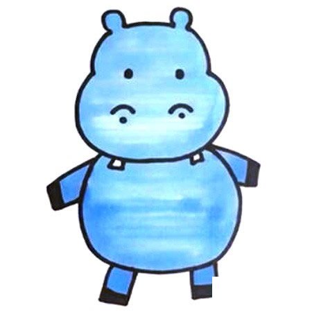 四步画出河马简笔画彩色图片