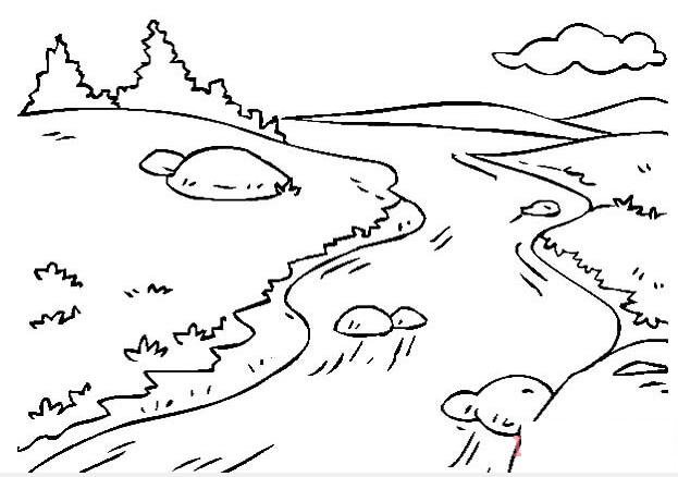 小河流水风景简笔画怎么画简单好看