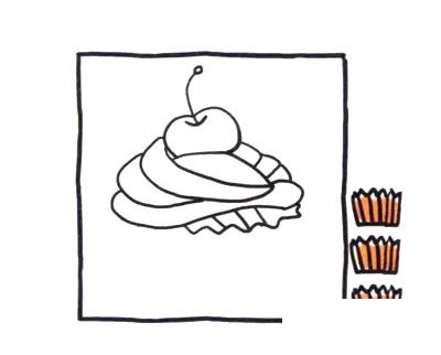 四步画出小纸杯蛋糕简笔画图片