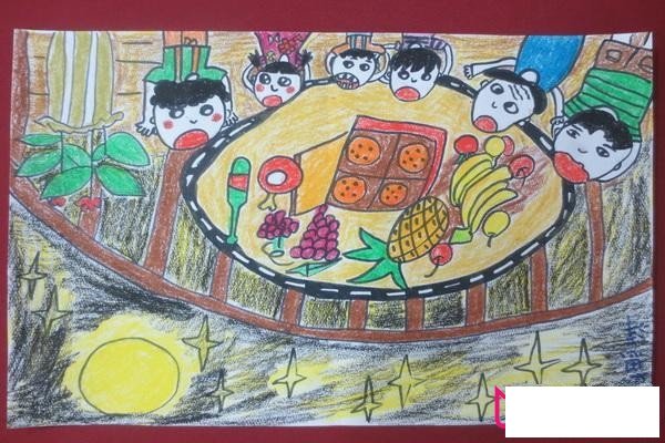关于中秋节的儿童画，中秋之夜共赏月
