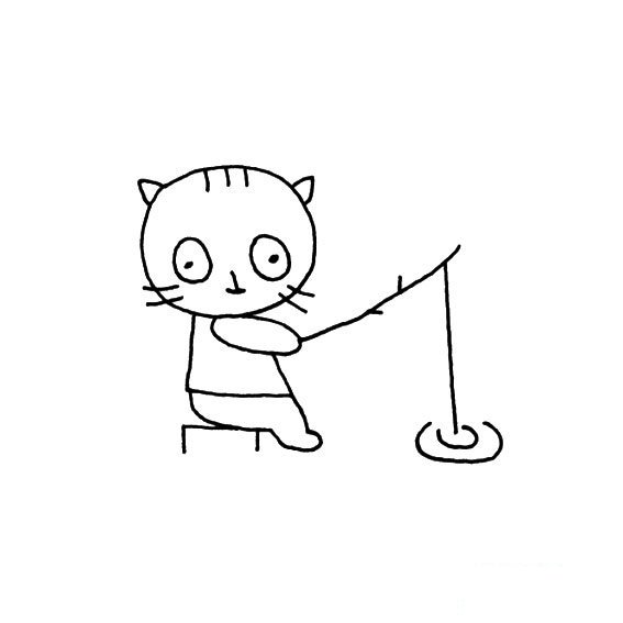 小猫钓鱼的画法