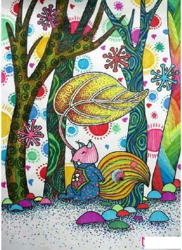 森林松鼠儿童画图片