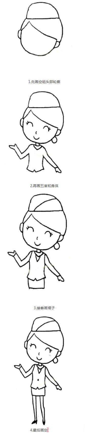 漂亮空姐的画法步骤图简单 空姐简笔画图片