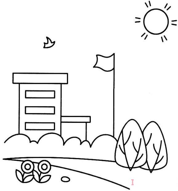 儿童简笔画学校怎么画涂色简单漂亮