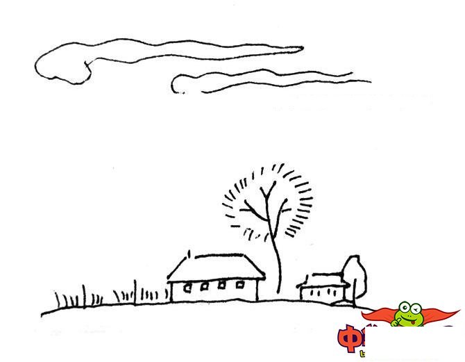 简单而又漂亮的风景简笔画，宁静的村庄