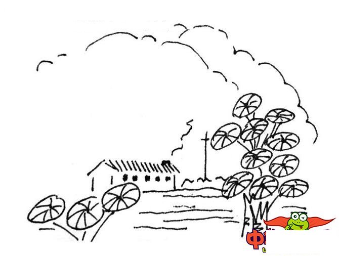 简单而又漂亮的风景简笔画，宁静的村庄