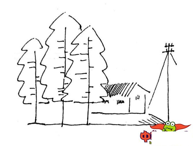 简单而又漂亮的风景简笔画，宁静的村庄