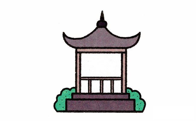 凉亭简笔画步骤图片大全