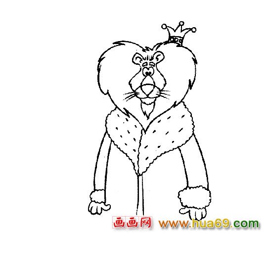 动物简笔画：戴王冠的狮子