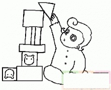 小男孩玩积木玩具简笔画