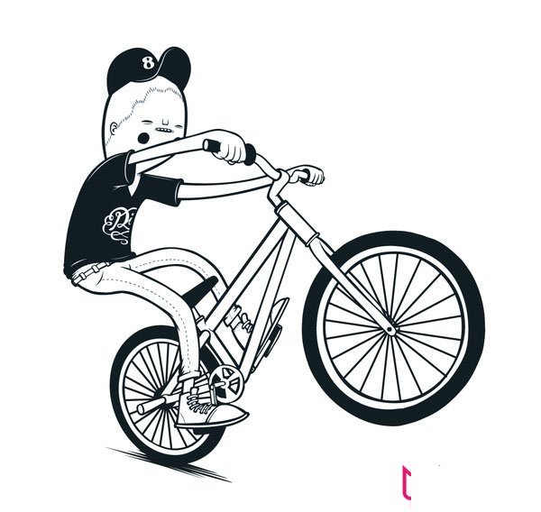 小男孩骑自行车简笔画，卡通人物黑白简笔画