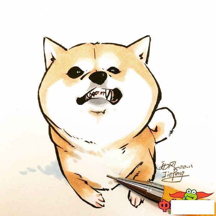 小狗简笔画图片大全，可爱q版柴犬简笔画图片