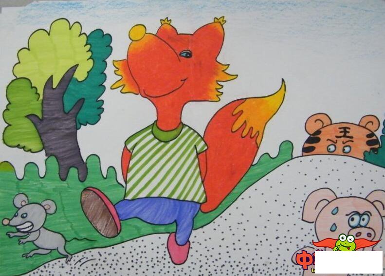 狐假虎威简单儿童画，儿童简单画画图片