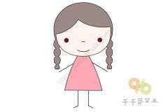 扎着麻花辫的小女孩简笔画
