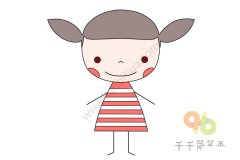 扎辫子的微笑女孩简笔画