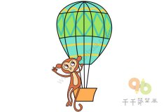 环游在美丽的太空里 热气球上的猴子简笔画