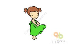 绿裙子小女孩简笔画