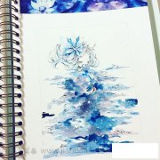 水中影子的小美女插画