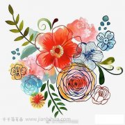 颜色艳丽的创意花朵水彩插画