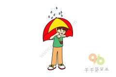 打伞的男孩简笔画