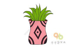 花瓶里的绿植步骤简笔画