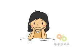 托腮的女孩头像简笔画