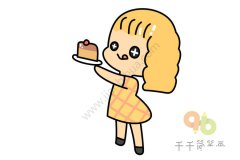 爱吃蛋糕的小女孩简笔画