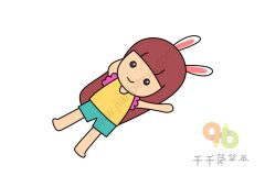 仰望星空的兔子女孩简笔画