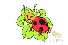 树叶上休息的七星瓢虫简笔画